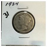 1934 MERCURY SILVER DIME 1934 MERCURY SILVER DIME