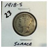 1918-S MERCURY SILVER DIME SCARCE 1918-S MERCURY SILVER DIME SCARCE
