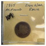 1865 INDIAN HEAD PENNY CENT CIVIL WAR RELIC 1865 INDIAN HEAD PENNY CENT CIVIL WAR RELIC