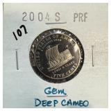 2004-S PROOF JEFFERSON NICKEL CAMEO 2004-S PROOF JEFFERSON NICKEL CAMEO