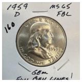 1959-D FRANKLIN SILVER HALF DOLLAR FBL HIGH GRADE 1959-D FRANKLIN SILVER HALF DOLLAR FBL HIGH GRADE