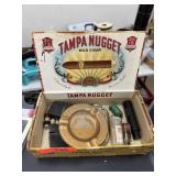 TAMPA NUGGET CIGAR BOX W MIXED COLLECTIBLES