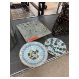 3PC MID CENTURY TILE ART PLATES