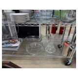 LOT OF MIXED GLASSWARE / CHROME PITCHER