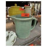 VTG WELLER POTERY GREEN RIBBED PITCHER
