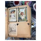 VINTAGE SCRAP BOOK W MANY POSTCARDS STAMPS