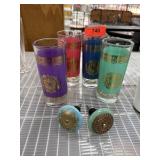 4PC BOHEMIAN HIGHBALL GLASSES & BOTTLE STOPPERS