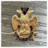 32ND DEG MASTER MASON 14K GOLD PIN 3.1G 32ND DEG MASTER MASON 14K GOLD PIN 3.1G
