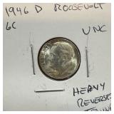 1946-D UNC ROOSEVELT SILVER DIME HEAVY REV TONING 1946-D UNC ROOSEVELT SILVER DIME HEAVY REV TONING