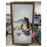 ORIGINAL PAINTING CHINESE JUNK SHIP SIGNED THOMAS ORIGINAL PAINTING CHINESE JUNK SHIP SIGNED THOMAS