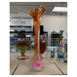 LARGE CARNIVAL GLASS SWUNG VASE LARGE CARNIVAL GLASS SWUNG VASE