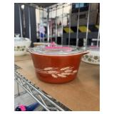 PYREX GLASS LIDDED BOWL WHEAT PATTERN PYREX GLASS LIDDED BOWL WHEAT PATTERN