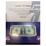 LUCKY 777 $1 UNC CURRENCY NOTE 2009 LUCKY 777 $1 UNC CURRENCY NOTE 2009