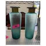 2PC MOKSHA RIBBED GLASS VAES W METAL BANDED NECK 2PC MOKSHA RIBBED GLASS VAES W METAL BANDED NECK
