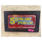 VINTAGE 5C DRAW POKER MACHINE GLASS PANEL