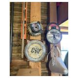 LARGE LOT OF SAW BLADES & TOOLS / CLAMPS LEVELS