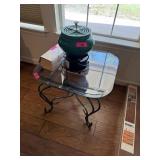 2PC GLASS TOP IRON BASE END TABLES