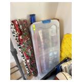 LARGE LOT OF WRAPPING PAPER AND BIN OF CHRISTMAS