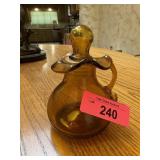 HANDMADE MOUTH BLOWN AMBER GLASS CRUET