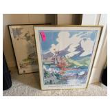 2PC VINTAGE SWITZERLAND GRAND TETON TRAVEL POSTERS