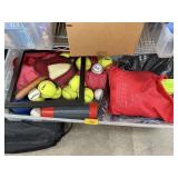 LARGE BIN OF MIXED SPORTS ITEMS