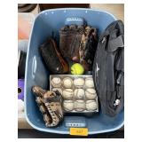 LOT OF BASEBALL GLOVES & BASEBALLS ETC