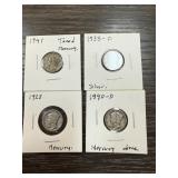 4PC MERCURY SILVER DIMES