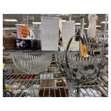 2PC GLASS BOWLS W 1 SILVERPLATE BASKET