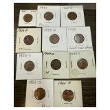 QTY 11 WHEAT PENNIES CENTS