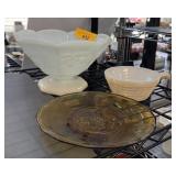 3PC GLASS LOT MILK GLASS CENTERPIECE ETC