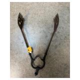 ANTIQUE IRON HAND HANDLED TONGS