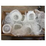 BOX OF MIXED GLASS LIGHT FIXTURE COVERS