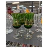 5PC ITALIAN GREEN GLASSES W GOLD TRIM