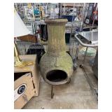 LARGE POTTERY CHIMINEA W LID & STAND