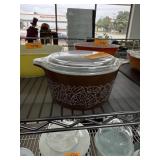 PYREX GLASS WOODLAND PATTERN LIDDED BOWL