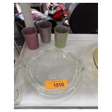 VINTAGE PYREX GLASS TRIVET & METAL CUPS