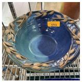 LARGE BLUE POTTERY BOWL SIGNED
