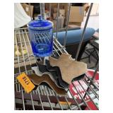 LEATHER COWHIDE TEXAS COASTERS & BLUE GLASS JAR