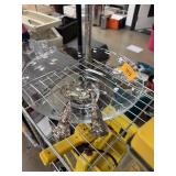 LARGE CRATE & BARREL GLASS CENTERPIECE W UTENSILS