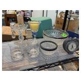 LARGE LOT OF MISC GLASSWARE GODINGER CLOCK
