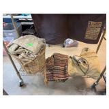 LOT OF NICE LINENS W WICKER HAMPER