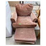 UPHOLSTERED ARM CHAIR & MATCHED OTTOMAN