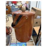 LARGE MID CENTURY LEATHER ICE BUCKET