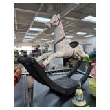 LARGE ROCKING HORSE PAINTED POTTERY FOLK ART