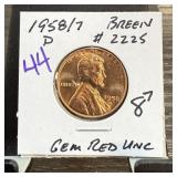 1958/7 WHEAT PENNY CENT BREEN #2225 GEM RED UNC