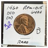 1960-D/D MEMORIAL PENNY CENT RPM-015 RARE