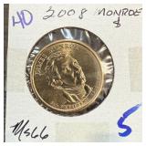 2008 JAMES MONROE UNC DOLLAR COIN