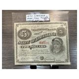 1874 LOUISIANA BABY FACE FIVE DOLLAR BOND NOTE
