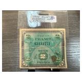 1944 ALLIED EMERGENCY CURRENCY NOTE 2 FRANCS