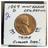 1959-D MEMORIAL PENNY CENT ERROR CLASHED DIES